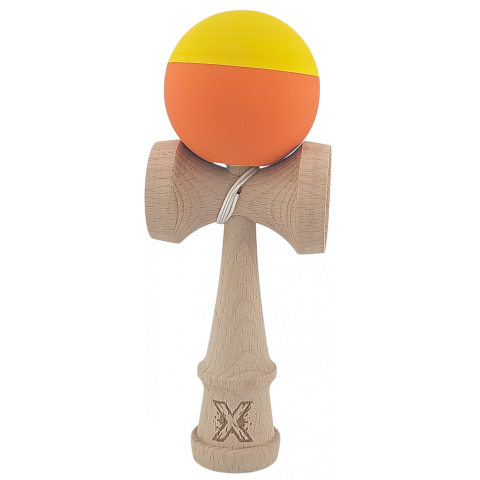 Kendama Rubber Grip - Kendama X Originala, Profesionala, din Lemn, Rubber Grip, 18 cm, Galben/Portocaliu