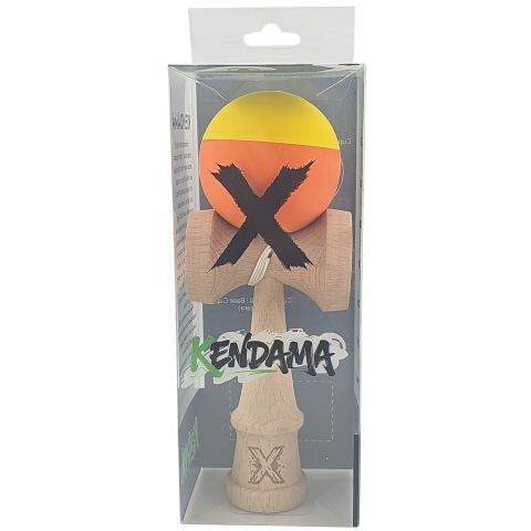 Kendama X Originala, Profesionala, din Lemn, Rubber Grip, 18 cm, Galben/Portocaliu [3]
