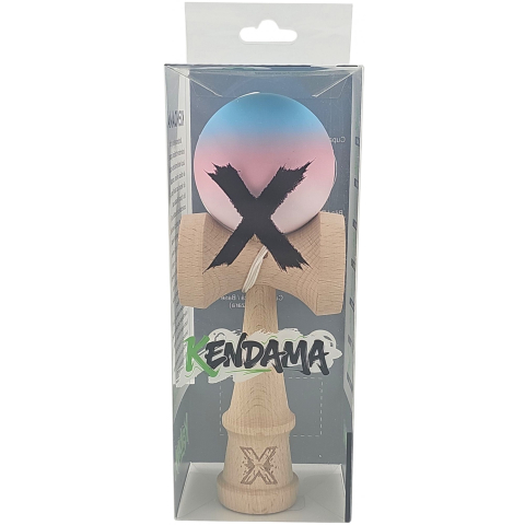 Kendama X Originala, Profesionala, din Lemn, Rubber Grip, 18 cm, Gradient Albastru/Roz/Alb [3]