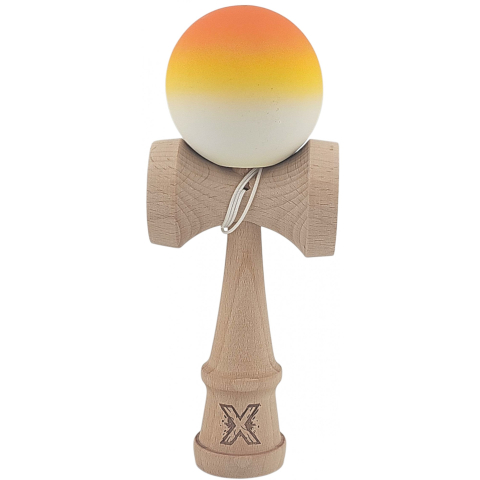 Kendama Rubber Grip - Kendama X Originala, Profesionala, din Lemn, Rubber Grip, 18 cm, Gradient Portocaliu/Galben/Alb