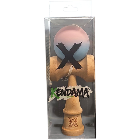 Kendama X Originala, Profesionala, din Lemn, Rubber Grip, 18 cm, Lila/Turcoaz [3]