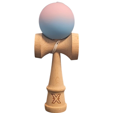 Kendama Rubber Grip - Kendama X Originala, Profesionala, din Lemn, Rubber Grip, 18 cm, Lila/Turcoaz
