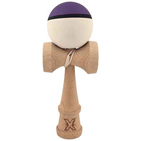 Kendama Rubber Grip - Kendama X Originala, Profesionala, din Lemn, Rubber Grip, 18 cm, Mov/Negru/Alb