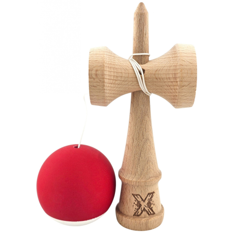 Kendama X Originala, Profesionala, din Lemn, Rubber Grip, 18 cm, Rosu/Alb [1]
