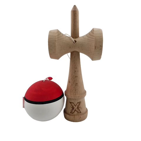 Kendama X Originala, Profesionala, din Lemn, Rubber Grip, 18 cm, Rosu/Alb [2]