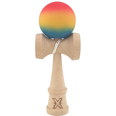 Kendama Rubber Grip - Kendama X Originala, Profesionala, din Lemn, Rubber Grip, 18 cm,Rosu/Galben/Albastru