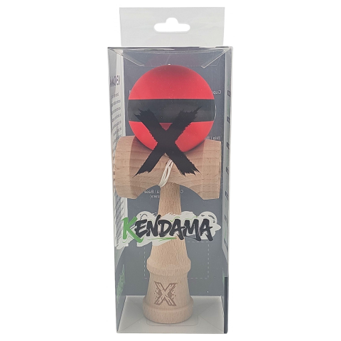 Kendama X Originala, Profesionala, din Lemn, Rubber Grip, 18 cm, Rosu/Negru [3]
