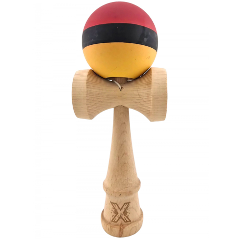 Kendama Rubber Grip - Kendama X Originala, Profesionala, din Lemn, Rubber Grip, 18 cm, Rosu/Negru/Galben