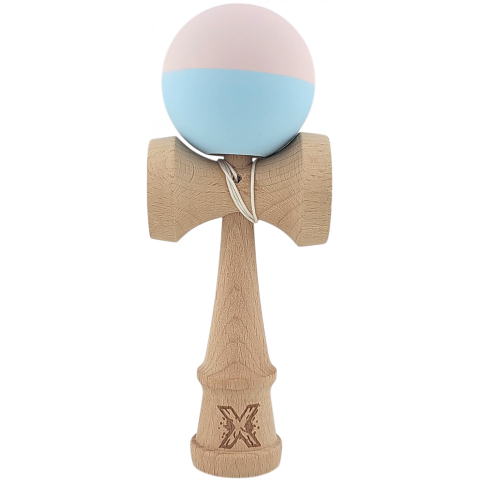 Kendama Rubber Grip - Kendama X Originala, Profesionala, din lemn, Rubber Grip, 18 cm, Roz/Albastru