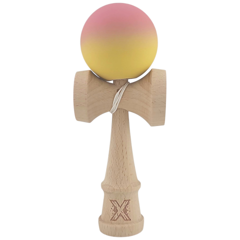 Kendama Rubber Grip - Kendama X Originala, Profesionala, din Lemn, Rubber Grip, 18 cm, Roz/Galben