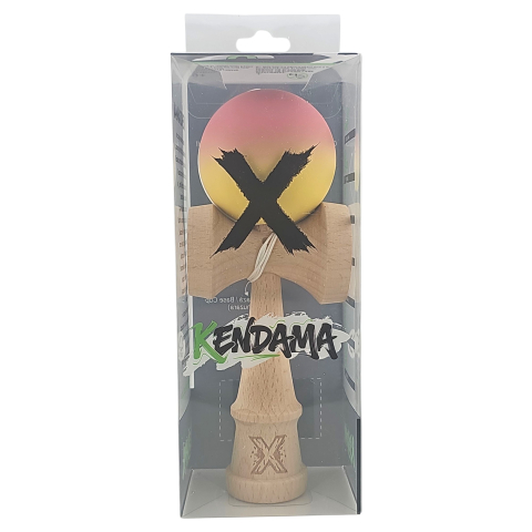 Kendama X Originala, Profesionala, din Lemn, Rubber Grip, 18 cm, Roz/Galben [3]
