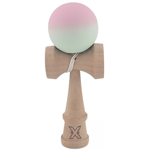 Kendama Rubber Grip - Kendama X Originala, Profesionala, din Lemn, Rubber Grip, 18 cm, Roz/Verde