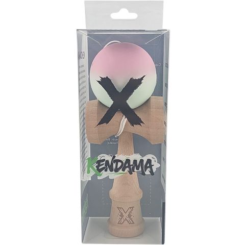 Kendama X Originala, Profesionala, din Lemn, Rubber Grip, 18 cm, Roz/Verde [3]