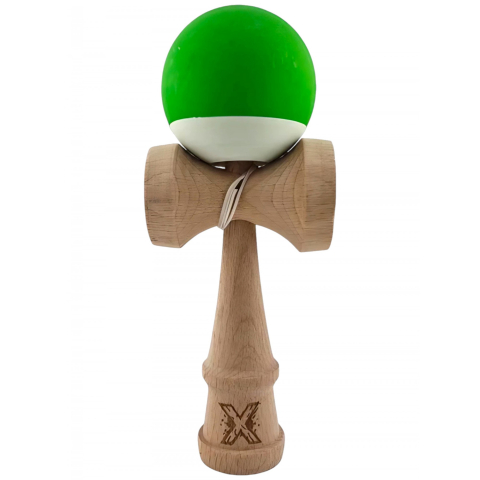 Kendama Rubber Grip - Kendama X Originala, Profesionala, din Lemn, Rubber Grip, 18 cm, Verde/Alb