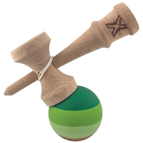 Kendama X Originala, Profesionala, din Lemn, Rubber Grip, 18 cm, Verde in 3 Culori [2]