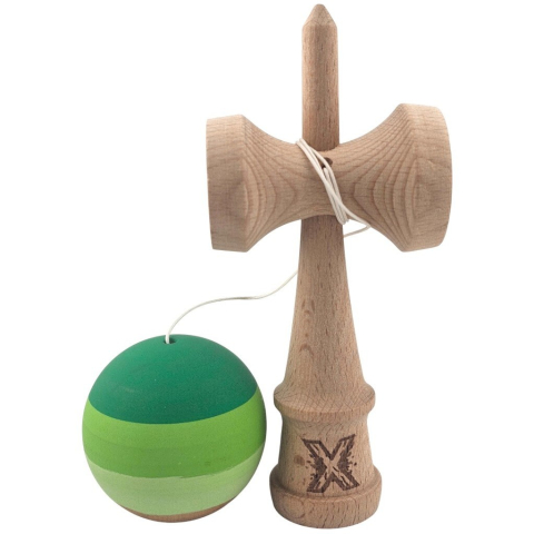 Kendama X Originala, Profesionala, din Lemn, Rubber Grip, 18 cm, Verde in 3 Culori [1]