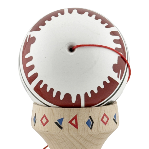 Kendama X Originala, Profesionala, DRAGON Series, Super Sticky cu Cupe Mari King Size V3, Rulment Metalic si Gaura in Baza, din Lemn 18 cm, Ata 62/65 cm, Alb/Rosu inchis [9]