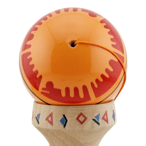 Kendama X Originala, Profesionala, DRAGON Series, Super Sticky cu Cupe Mari King Size V3, Rulment Metalic si Gaura in Baza, din Lemn 18 cm, Ata 62/65 cm, Portocaliu/Negru [9]