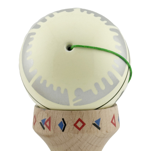 Kendama X Originala, Profesionala, DRAGON Series, Super Sticky cu Cupe Mari King Size V3, Rulment Metalic si Gaura in Baza, din Lemn 18 cm, Ata 62/65 cm, Gri/Verde deschis [9]