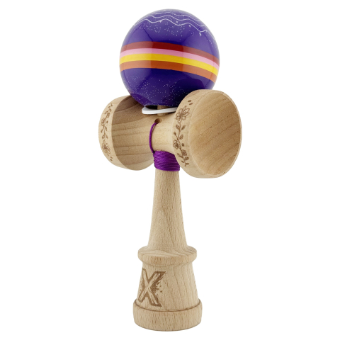 Kendama X Originala, Profesionala, NIGHT SKY, Super Sticky cu Cupe Mari KING SIZE V3, Gaura in Baza, Rulment Metalic, din lemn 18 cm, Ata 62/65 cm, Mov [2]