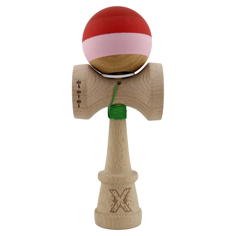 Kendama X Originala, Profesionala, Rubber Grip, Cupe Mari KING SIZE V3, Gaura in Baza, Rulment Metalic, din lemn 18 cm, Ata 62/65 cm, Special Rosu/Roz/Maro [1]