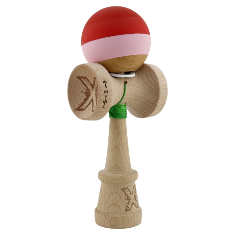 Kendama Rubber Grip V3 Cupe Mari - Kendama X Originala, Profesionala, Rubber Grip, Cupe Mari KING SIZE V3, Gaura in Baza, Rulment Metalic, din lemn 18 cm, Ata 62/65 cm, Special Rosu/Roz/Maro