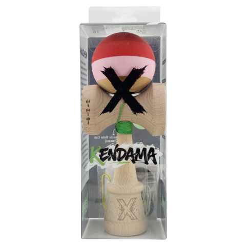 Kendama X Originala, Profesionala, Rubber Grip, Cupe Mari KING SIZE V3, Gaura in Baza, Rulment Metalic, din lemn 18 cm, Ata 62/65 cm, Special Rosu/Roz/Maro [5]