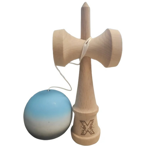 Kendama X Originala, Profesionala, Rubber Grip, din Lemn, 18 cm, Albastru/Alb/Negru [1]