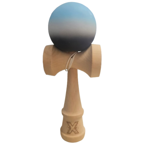 Kendama Rubber Grip - Kendama X Originala, Profesionala, Rubber Grip, din Lemn, 18 cm, Albastru/Alb/Negru