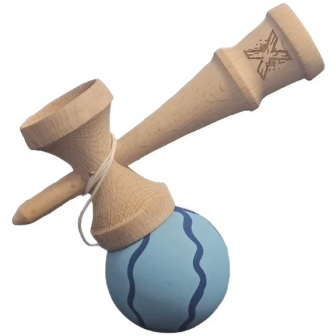 Kendama X Originala, Profesionala, Rubber Grip, din Lemn, 18 cm, Albastru deschis [2]