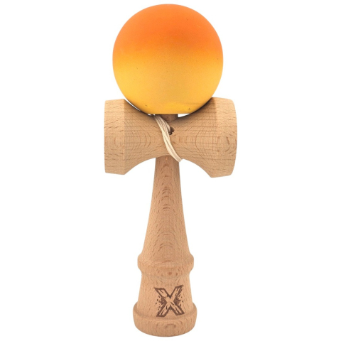 Kendama Rubber Grip - Kendama X Originala, Profesionala, Rubber Grip, din Lemn, 18 cm, Portocaliu/Galben