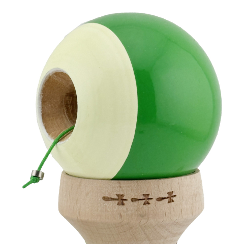 Kendama X Originala, Profesionala, Super Sticky cu Cupe Mari KING SIZE V3, Gaura in Baza, Rulment Metalic, din lemn 18 cm, Ata 62/65 cm, Bicolor Verde/Alb [6]