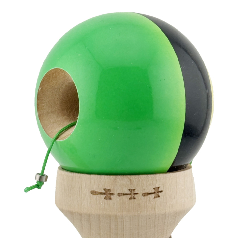 Kendama X Originala, Profesionala, Super Sticky cu Cupe Mari KING SIZE V3, Gaura in Baza, Rulment Metalic, din lemn 18 cm, Ata 62/65 cm, Galben/Negru/Verde [6]