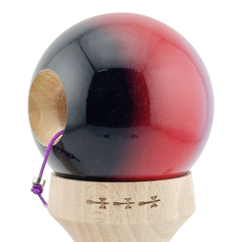Kendama X Originala, Profesionala, Super Sticky cu Cupe Mari KING SIZE V3, Gaura in Baza, Rulment Metalic, din lemn 18 cm, Ata 62/65 cm, Gradient Mov/Rosu/Negru [6]