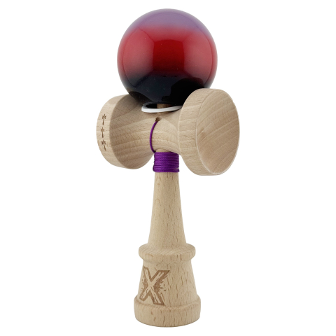 Kendama X Originala, Profesionala, Super Sticky cu Cupe Mari KING SIZE V3, Gaura in Baza, Rulment Metalic, din lemn 18 cm, Ata 62/65 cm, Gradient Mov/Rosu/Negru [2]