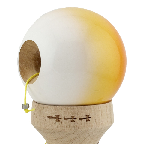 Kendama X Originala, Profesionala, Super Sticky cu Cupe Mari KING SIZE V3, Gaura in Baza, Rulment Metalic, din lemn 18 cm, Ata 62/65 cm, Gradient Portocaliu/Galben/Alb [6]