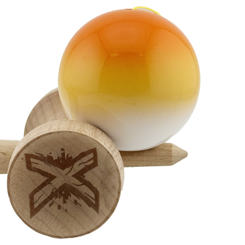 Kendama X Originala, Profesionala, Super Sticky cu Cupe Mari KING SIZE V3, Gaura in Baza, Rulment Metalic, din lemn 18 cm, Ata 62/65 cm, Gradient Portocaliu/Galben/Alb [8]