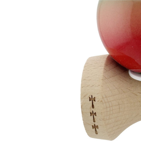 Kendama X Originala, Profesionala, Super Sticky cu Cupe Mari KING SIZE V3, Gaura in Baza, Rulment Metalic, din lemn 18 cm, Ata 62/65 cm, Gradient Verde/Portocaliu/Rosu [7]