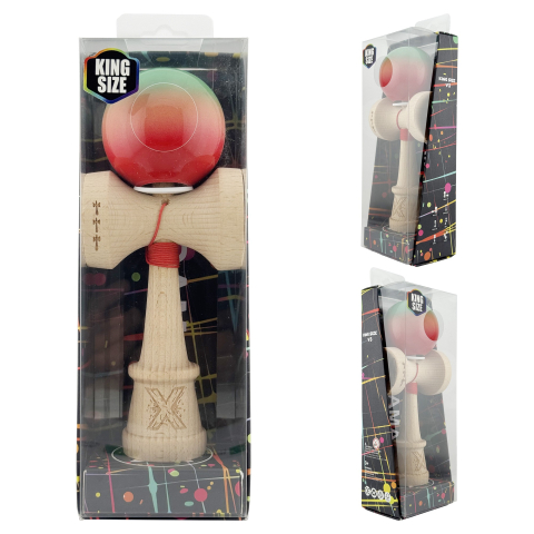 Kendama X Originala, Profesionala, Super Sticky cu Cupe Mari KING SIZE V3, Gaura in Baza, Rulment Metalic, din lemn 18 cm, Ata 62/65 cm, Gradient Verde/Portocaliu/Rosu [5]