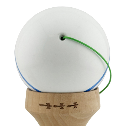 Kendama X Originala, Profesionala, Super Sticky cu Cupe Mari KING SIZE V3, Gaura in Baza, Rulment Metalic, din lemn 18 cm, Ata 62/65 cm, Special Alb/Albastru [8]