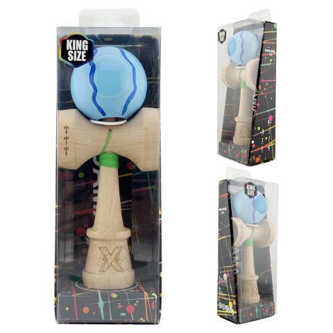Kendama X Originala, Profesionala, Super Sticky cu Cupe Mari KING SIZE V3, Gaura in Baza, Rulment Metalic, din lemn 18 cm, Ata 62/65 cm, Special Albastru deschis [5]