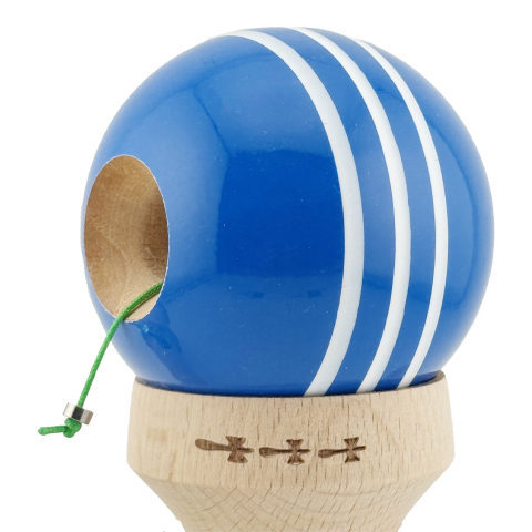 Kendama X Originala, Profesionala, Super Sticky cu Cupe Mari KING SIZE V3, Gaura in Baza, Rulment Metalic, din lemn 18 cm, Ata 62/65 cm, Special Albastru/Alb [6]