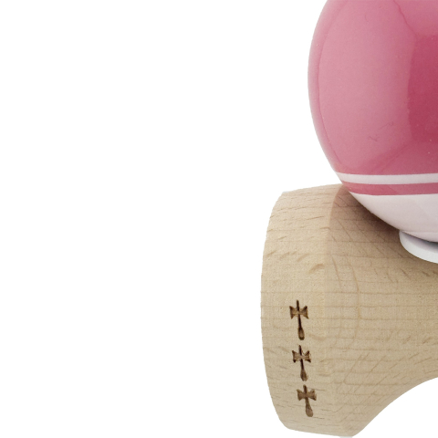 Kendama X Originala, Profesionala, Super Sticky cu Cupe Mari KING SIZE V3, Gaura in Baza, Rulment Metalic, din lemn 18 cm, Ata 62/65 cm, Special Roz/Alb [7]