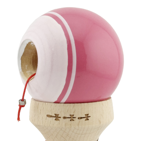 Kendama X Originala, Profesionala, Super Sticky cu Cupe Mari KING SIZE V3, Gaura in Baza, Rulment Metalic, din lemn 18 cm, Ata 62/65 cm, Special Roz/Alb [6]