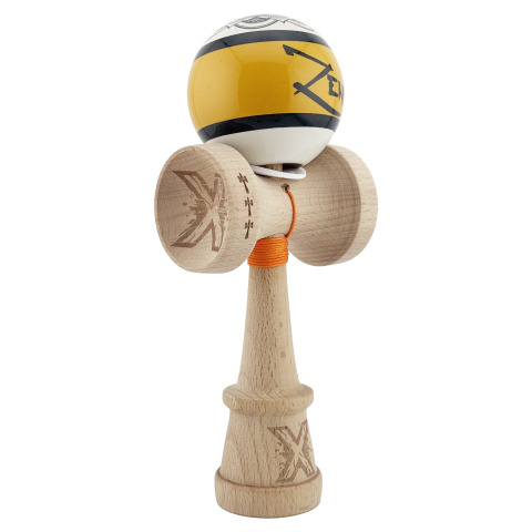 Kendama Zen V3 Cupe Mari - Kendama X Zen Series Originala, Profesionala, Cupe Mari KING SIZE V3, Super Sticky, Gaura in Baza, Rulment Metalic, din lemn 18 cm, Ata 55 cm, Auriu