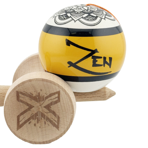 Kendama X Zen Series Originala, Profesionala, Cupe Mari KING SIZE V3, Super Sticky, Gaura in Baza, Rulment Metalic, din lemn 18 cm, Ata 55 cm, Auriu [8]