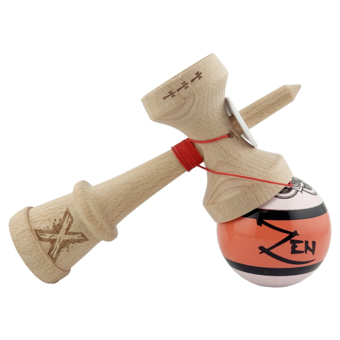 Kendama X Zen Series Originala, Profesionala, Cupe Mari KING SIZE V3, Super Sticky, Gaura in Baza, Rulment Metalic, din lemn 18 cm, Ata 55 cm, Coral [5]