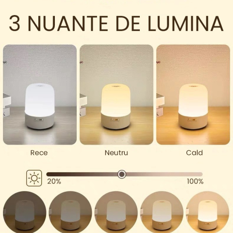 Lampa LED Reincarcabila, Lumina in 3 culori albe + 16 Color, Lampa pentru Dormitor, Culori RGB, Lumina de Noapte in Camera Copiilor, 11 x 8 x 8 cm, Alb [6]