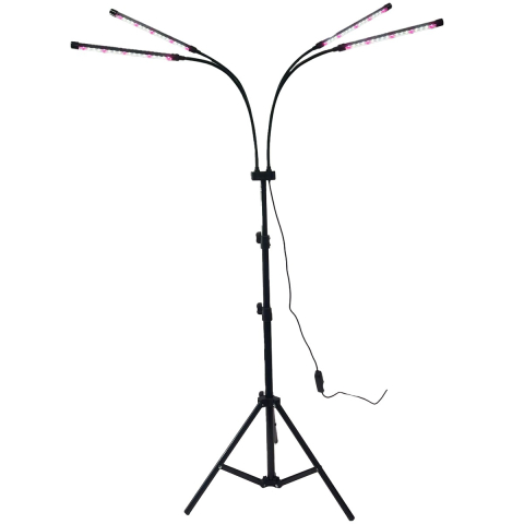 Articole pentru Gradina si Bricolaj - Lampa UV pentru cresterea plantelor, 4 capete, putere 30W, 108 LED-uri Lampa cu lumina Ultra-Violet, Lampa cu Picior Ajustabil pana la 2 m, Lumina UV Alb Rece