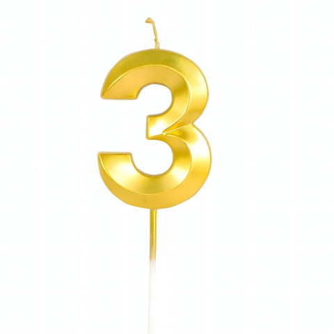 Lumanare Cifra 3, Model Diamond, 5 x 3.4 cm, Auriu [5]